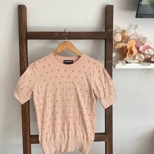 Karl Lagerfeld Blush Polka Dot Short Sleeve Sweater